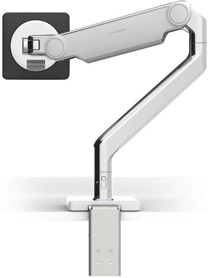 Humanscale M2.1 Adjustable Monitor Arm with Two-Piece Clamp Mount with Base - Polished Aluminum M21CMWBTB