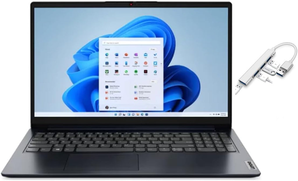 Lenovo Ideapad 1 15.6' FHD Laptop | AMD R3 7320U(Beat i5-1035G1) | 8GB RAM DDR5 | 512GB SSD | Intergrated Graphics | HDMI | Windows 11 Home | Bundle with USB 3.0 Hub