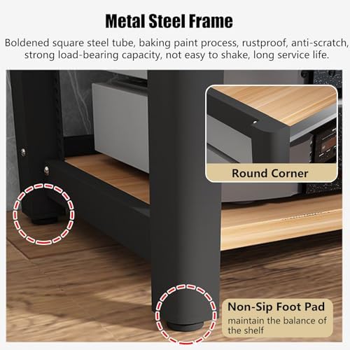 5-Tier Audio Equipment Rack Cabinet - Media Stand & Stereo Cabinet with Non-Slip Foot Pads, Vertical Printer Holder, Light Grey, 64cm (25.2in) High, AV Component Tower