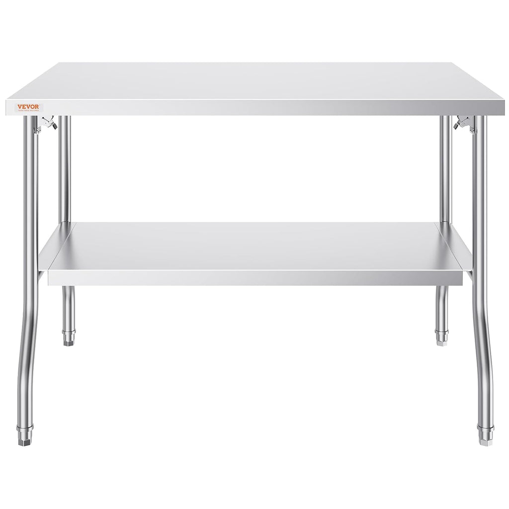 VEVOR Stainless Steel Foldable Work Table, 30 * 48 Inch Heavy Duty Food Outdoor Double Layer Stainless Steel Worktable for Commercial Kitchen Restaurant