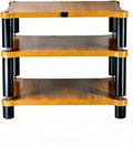 High Load-Bearing Three-Layer Amplifier Rack Wood Grain Panel Black Vibration Damping Pillars Stable Audio Equipment Shelf Multi-Device Compatible(60 * 48 * 50.5cm)