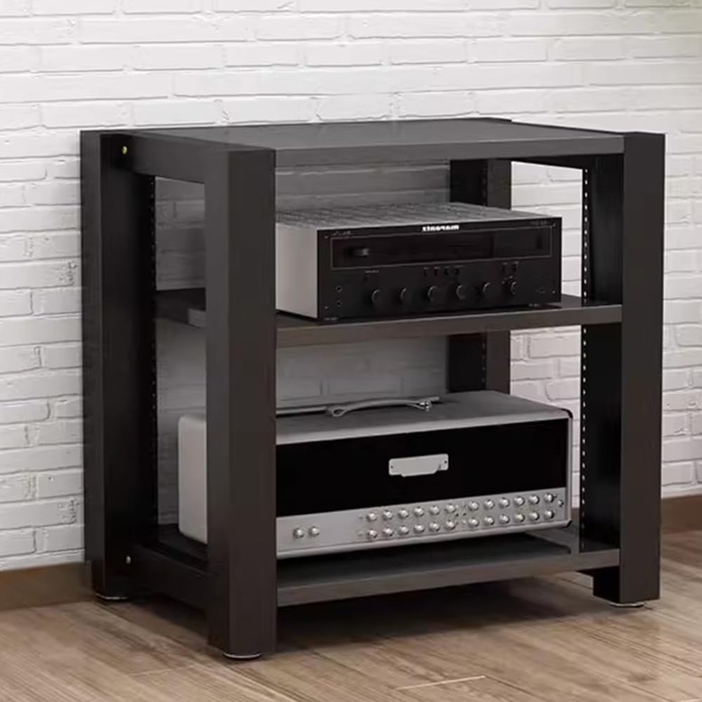 Adjustable 3-Tier Wooden Media Storage Cabinet - Corner AV Stand for Audio/Video Equipment, HiFi Rack, Entertainment Center, Amplifier Shelf (Black, 60x50x60cm)