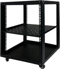 Adjustable Steel Audio Rack with Wheels, Movable Media Stand & Storage Cabinet, Black Entertainment Center, Height-Adjustable Shelves for AV & Video Equipment (50x45x59.4cm)