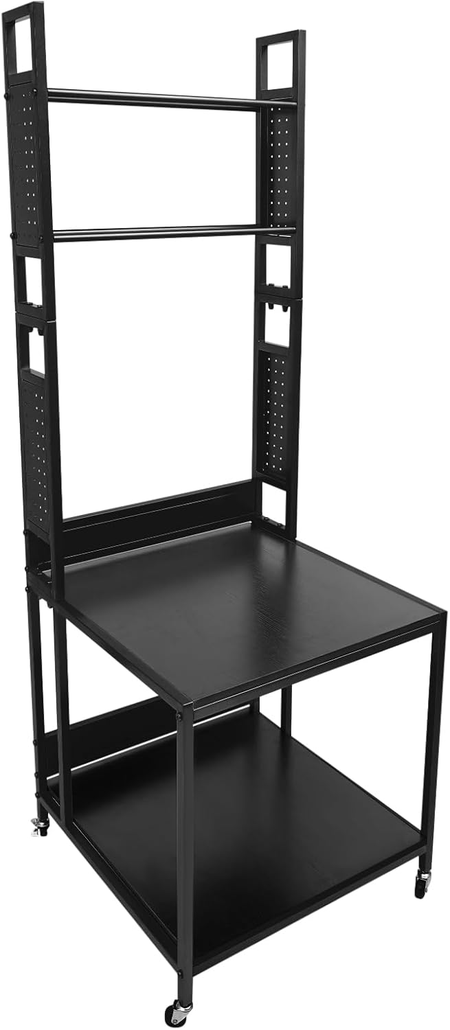 3D Printer Stand with Double Layer,3D Printer Filament Storage Rack-Heavy Duty Mobile Printer Table with Wheels for 3D Printing Station, Office, Workshop (Black)
