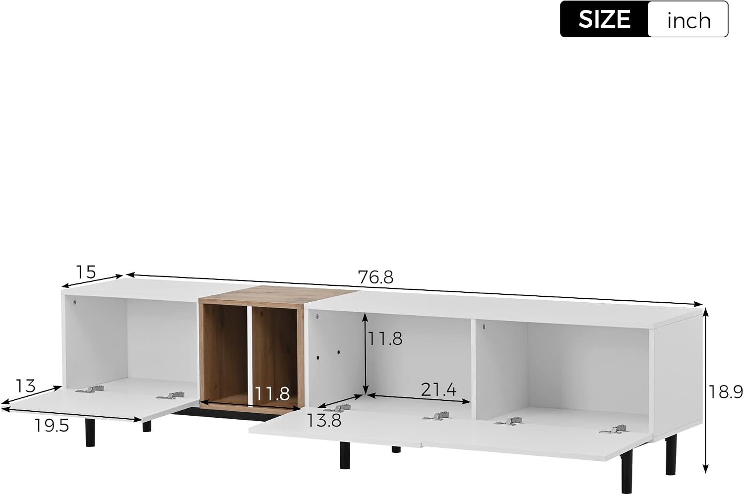 LUMISOL Modern TV Console Table for 80' TV, TV Stand with 3 Cabinets and Open Shelves, Wood Entertainment Center TV Media Table with Ample Storage for Living Room, Bedroom, White