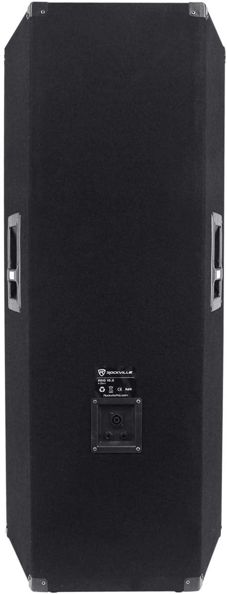 Rockville RSG15.24 Dual 15' 3000W 3-Way Passive Pro Audio Speaker, 4-Ohm, High-Efficiency Piezo Horn, 3 Bullet Tweeters, Wide Dispersion, Durable Build, for DJs and Live Events