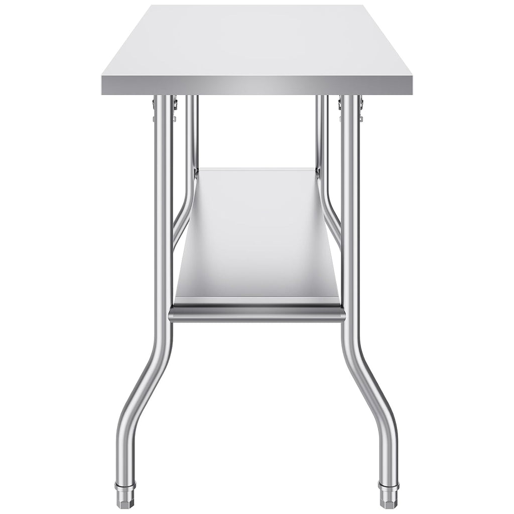 VEVOR Stainless Steel Foldable Work Table, 48 * 24 Inch Heavy Duty Food Outdoor Double Layer Stainless Steel Worktable for Commercial Kitchen Restaurant