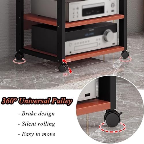 HiFi Audio Stand Rack - 2 Tier Media Storage Cabinet with Wheels, Movable Record Player & Console Shelf for Gaming Equipment - Modern Black & White Design