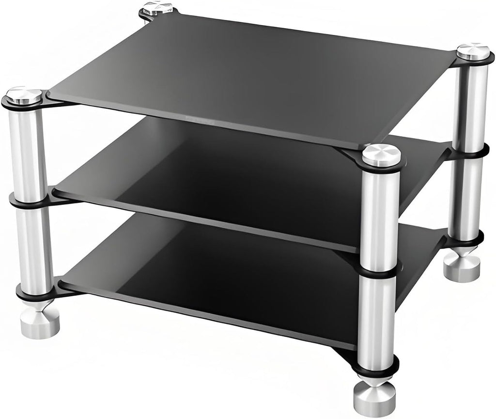 Aluminum Audio Rack, Open Storage Shelf, Mini HiFi Media Stand, Floor-Standing TV Stand, Small Media Storage Cabinet for HiFi Audio Equipment DAC Amplifier Amp