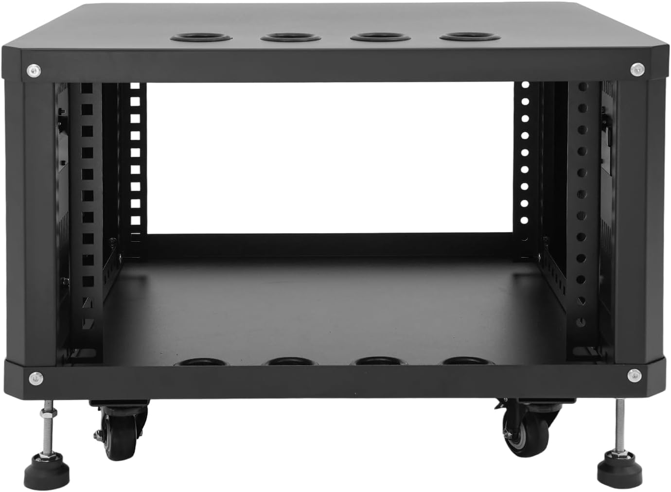 6U Server Rack with Wheels&Leveling Feet, Freestanding Rolling Open Frame IT Network Server Cabinet Rack Shelf for Audio Video Music Recording Computer AV Data & IT Equipment,Black