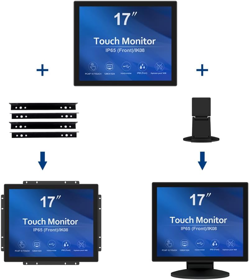 GreenTouch 17 Inch 10 Points Open Frame Industrial Touch Monitor - PACP -1280X1024-LED Display Metal Housing with HDMI,DVI,VGA Port Built-in