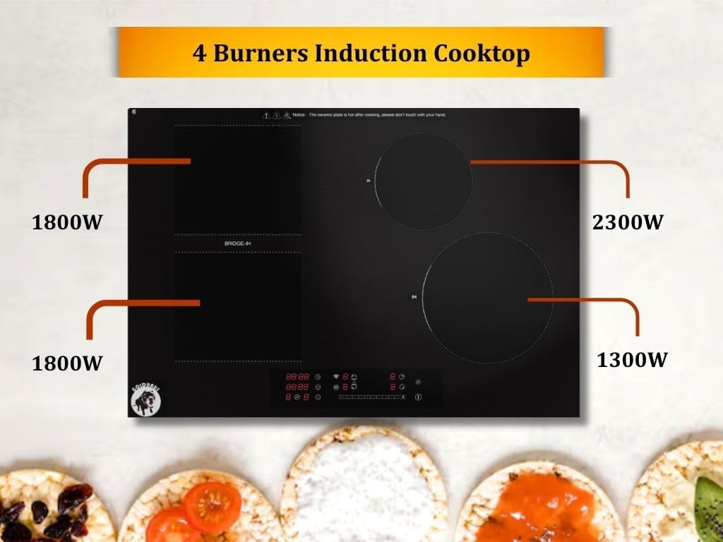 Goldhaus GH-ICT30-4B-2500 30 Inch Induction Cooktop 4 Burners with 2500W Booster, Black with Golden Border