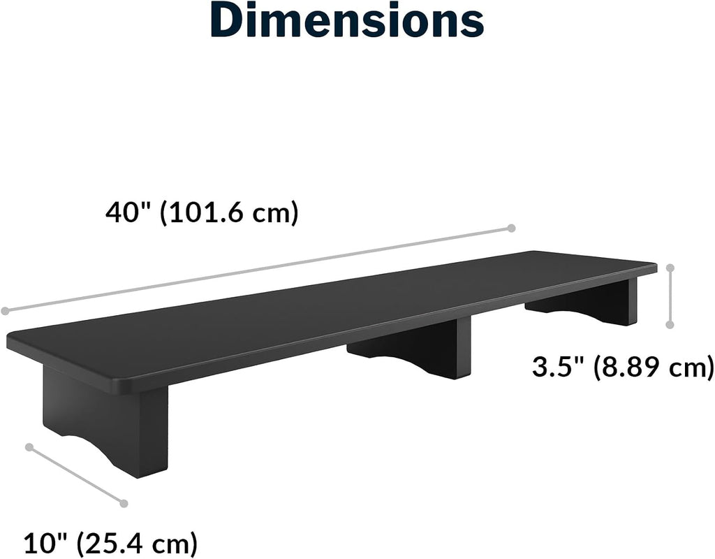 Vari Modern Monitor Riser - Large Dual Monitor Stand - Elevated Desk Shelf for Home Office Organization - Durable and Lightweight - Ideal for Computer and Gaming Setup - Black, 40'x10'x4'