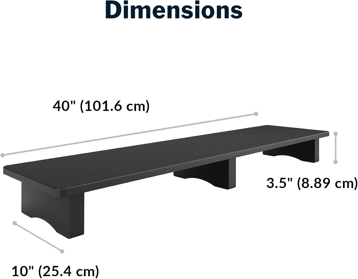 Vari Modern Monitor Riser - Large Dual Monitor Stand - Elevated Desk Shelf for Home Office Organization - Durable and Lightweight - Ideal for Computer and Gaming Setup - Black, 40'x10'x4'