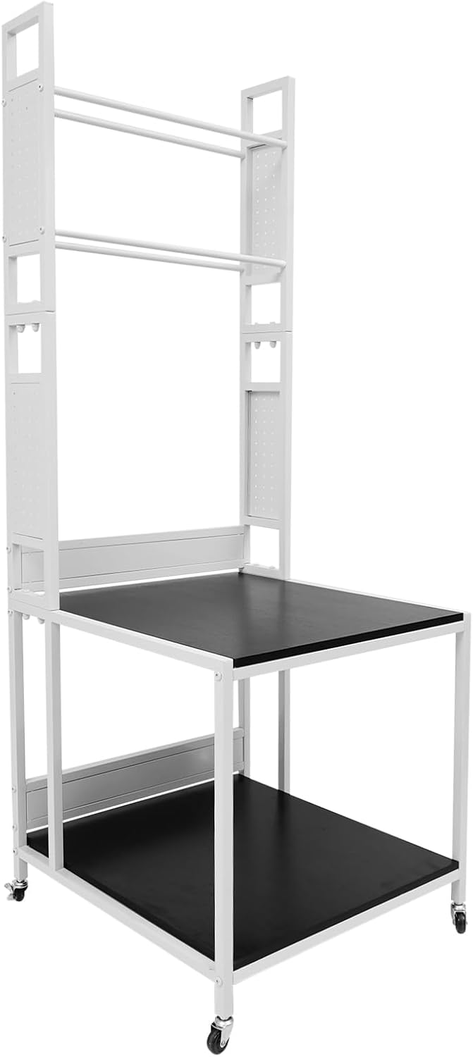 3D Printer Stand with Double Layer,3D Printer Filament Storage Rack-Heavy Duty Mobile Printer Table with Wheels for 3D Printing Station, Office, Workshop (White)