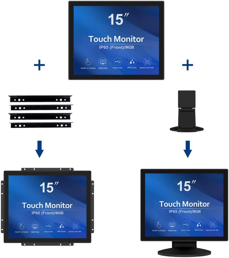 GreenTouch 15 Inch Open-Frame Touchscreen LCD Monitor - Capacitive PCAP -1024x768-5:4-Black…