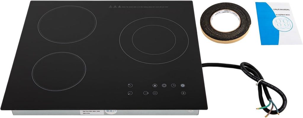 3 Burners Electric Cooktop, Radiant Electric Stove Top Built-in Ceramic Stove Countertop Flat Top Stove with 9 Power Levels, Timer & Kid Safety Lock, Slide Touch Control