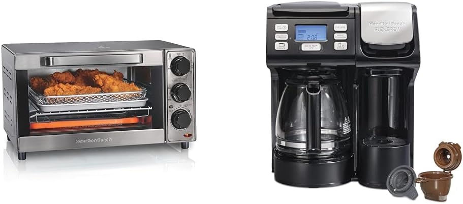Hamilton Beach Sure-Crisp Toaster Oven Air Fryer Combo, Fits 9' Pizza, 4 Slice Capacity & FlexBrew Trio 2-Way Coffee Maker, Compatible with K-Cup Pods or Grounds