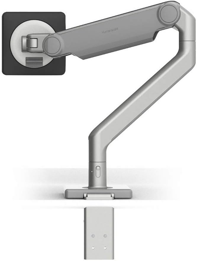 Humanscale M2.1 Adjustable Monitor Arm with Two-Piece Clamp Mount with Base - Silver M21CMSBTB