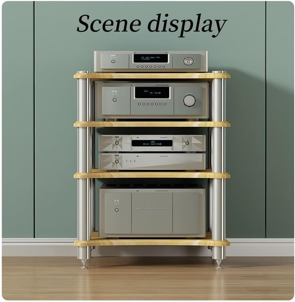 2/3/4 Tier Audio Rack, Open Air Design, Media Cabinet with Metal Frame, Audio Component Rack, Audio Rack Cabinet for Server and AV Equipment(Light Walnut,24.41 * 23.62in)