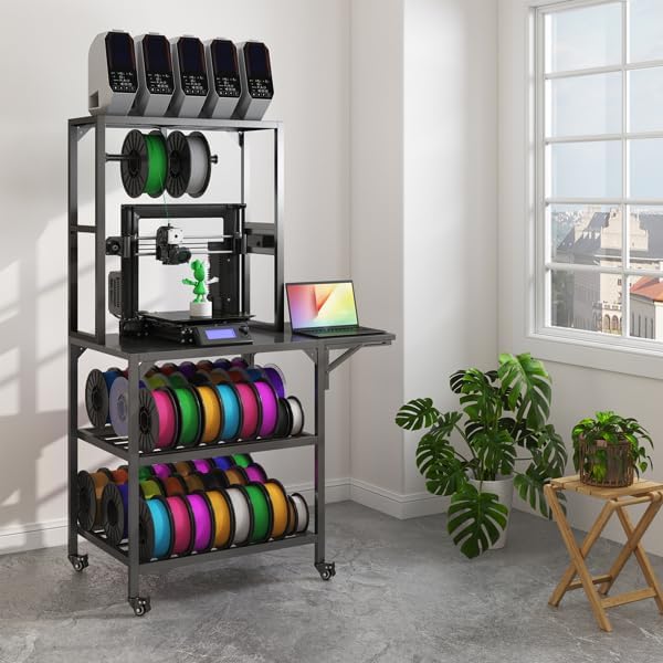 3D Printer Stand with Filament Storage, Heavy Duty 3D Printer Table, Spool Holder Cart with Wheels,for Garage Workshop, Printer Desk & 3D Printing Accessories for Workshop Studio Office