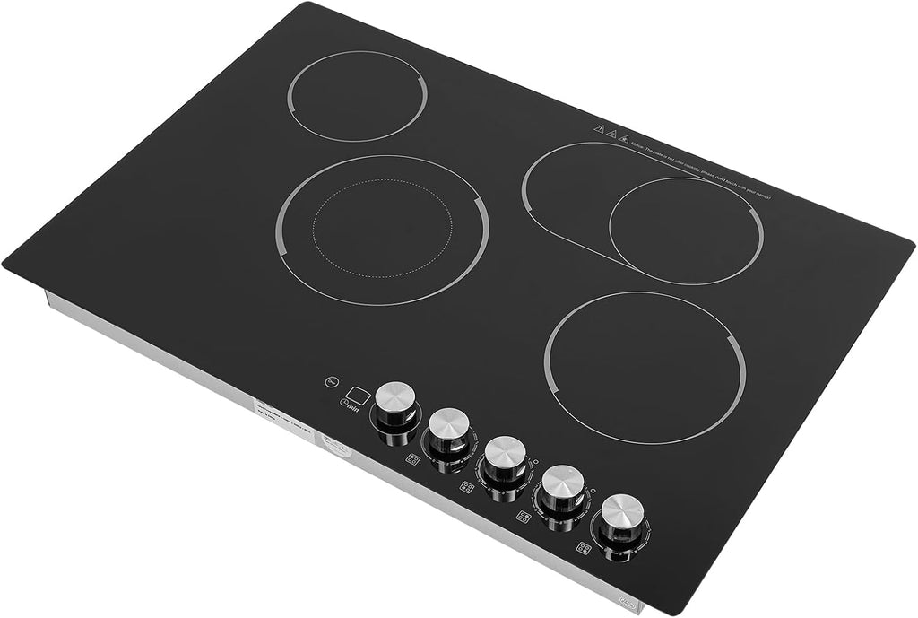 4 Burners Electric Cooktop, 30 inch Electric Built-in Cooktop Radiant Electric Stove Top with Safety Lock, Timer, 5 Firepower Gears, Electric Hot Plate Ceramic Cooktop for Kitchens Offices
