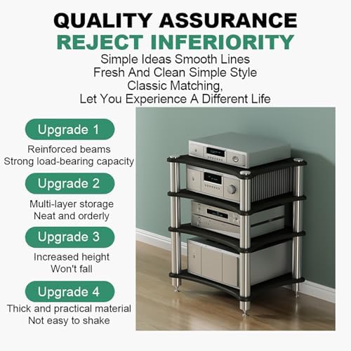 Audio Rack Stand for Projector, PS5, DVD Player & Game Consoles - Media Shelf Tower for Stereo Equipment, AV Corner Storage, Cable Box Organizer