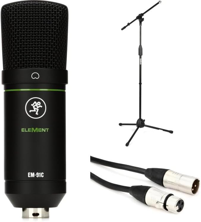 MackieEM-91C Large-Diaphragm Condenser Microphone for Studio Recording, Vocals, Podcasts, Streaming, and Content Creation with Adjustable Stand, XLR Cable, Audio Performance, Durable