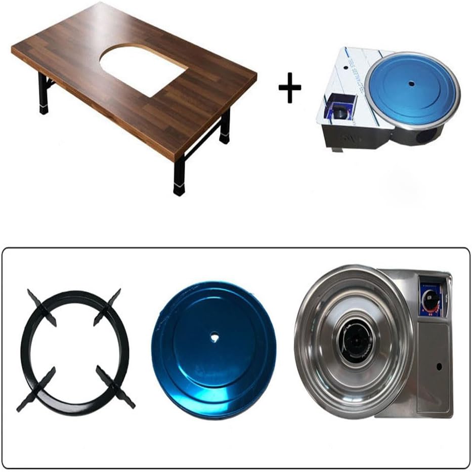 Korean BBQ Grill Table with Built-in Gas Burner, Folding Indoor Outdoor Dining Table, Marble Top for Camping & Kitchen, Made in Korea - Merbau Round
