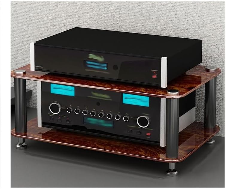 Multifunctional Desktop Speaker Stand & Media Storage Shelf, Record Player Cabinet with Non-Slip Shock Pads for Enhanced Sound & Organization