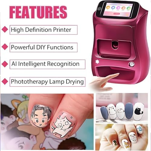 Portable 3D Nail Art Printer - Mobile Touch Screen Nail Printer with WiFi/DIY, Fast 10s Printing for Home Use, Ideal Beauty Tool for Girls - Pink Nail Design Machine