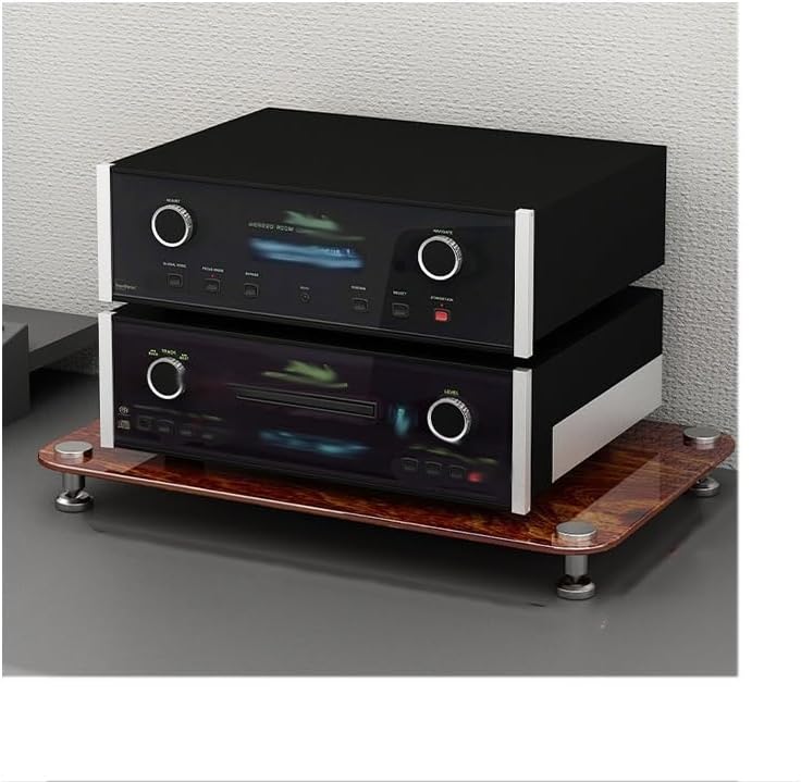 Multifunctional Desktop Speaker Stand & Media Storage Shelf, Vinyl Record Player Cabinet with Non-Slip Shock Pads for Home or Office Use