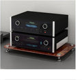 Multifunctional Desktop Speaker Stand & Media Storage Shelf, Vinyl Record Player Cabinet with Non-Slip Shock Pads for Home or Office Use