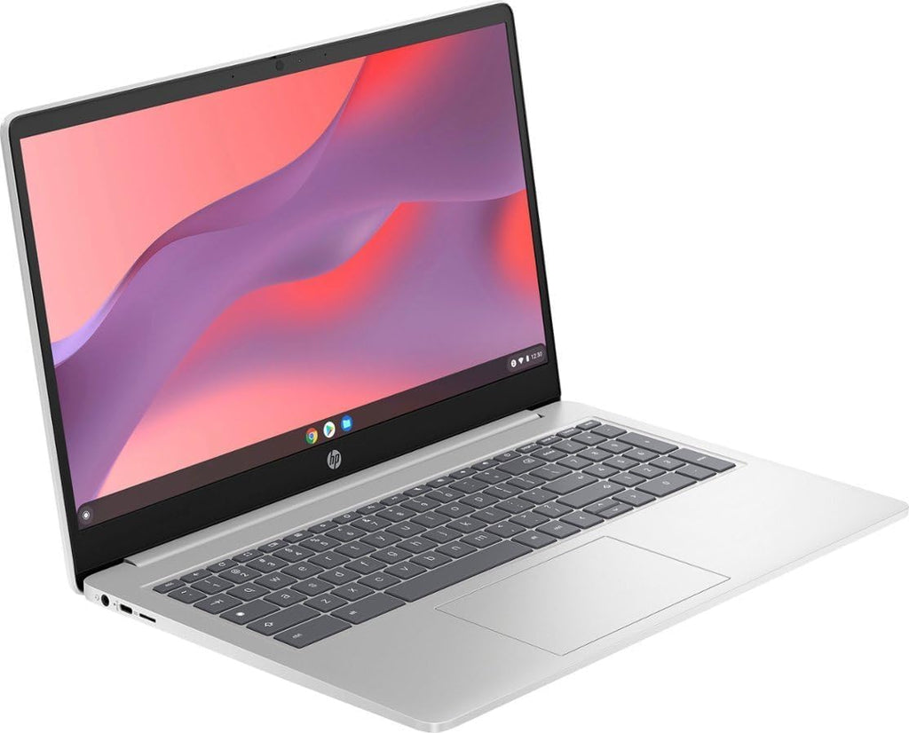 HP 15.6'' HD Chromebook Laptop, Intel Processor N200, 8GB RAM, 64GB eMMC + 64GB Card, Webcam, WiFi, Zoom Meeting, Bluetooth, USB-A&C, Chrome OS- Natural Silver