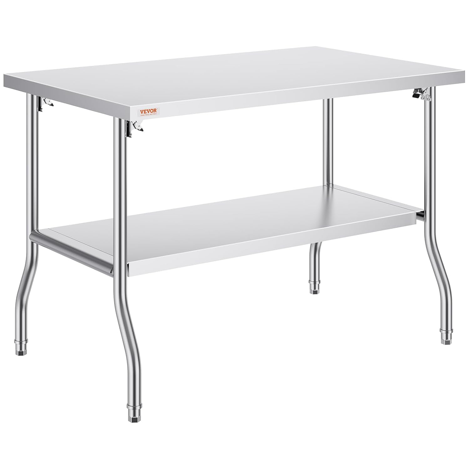 VEVOR Stainless Steel Foldable Work Table, 30 * 48 Inch Heavy Duty Food Outdoor Double Layer Stainless Steel Worktable for Commercial Kitchen Restaurant