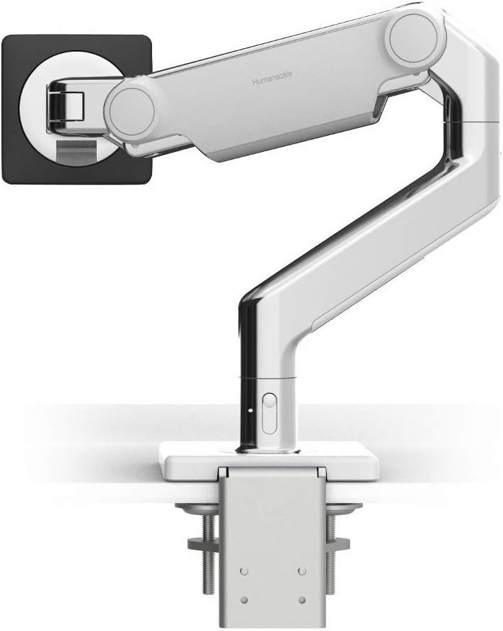 Humanscale M8.1 Adjustable Monitor Arm with Two Piece Clamp Mount and Base - Polished Aluminum M81CMWBTB