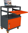 Steel Large AV Cart with Extra Storage Cabinet, Metal Presentation Cart with Keyboard Tray, Rolling Media Cart with Wheels for Computer Laptop Projector Printer