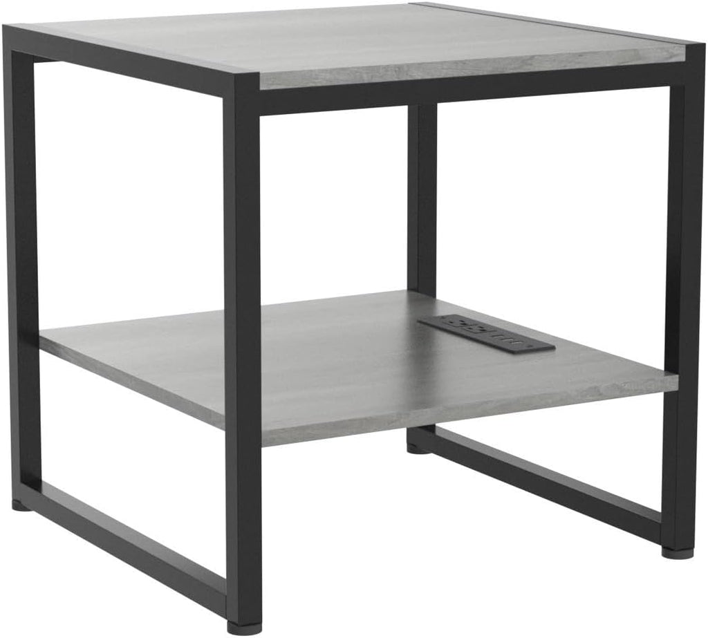Homieasy End Table with Charging Station, 20' Mini Fridge Stand with Power Outlets, Heavy Duty Side Table for Living Room, Small Table Stand & Fridge Table, Black Oak, 2 Pack