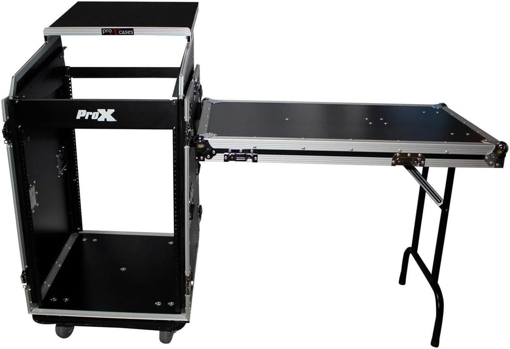 ProX T-16MRSS13ULT Flight Case with Laptop Shelf and Casters for 16U Rack x 13U Top Mixer DJ Combo