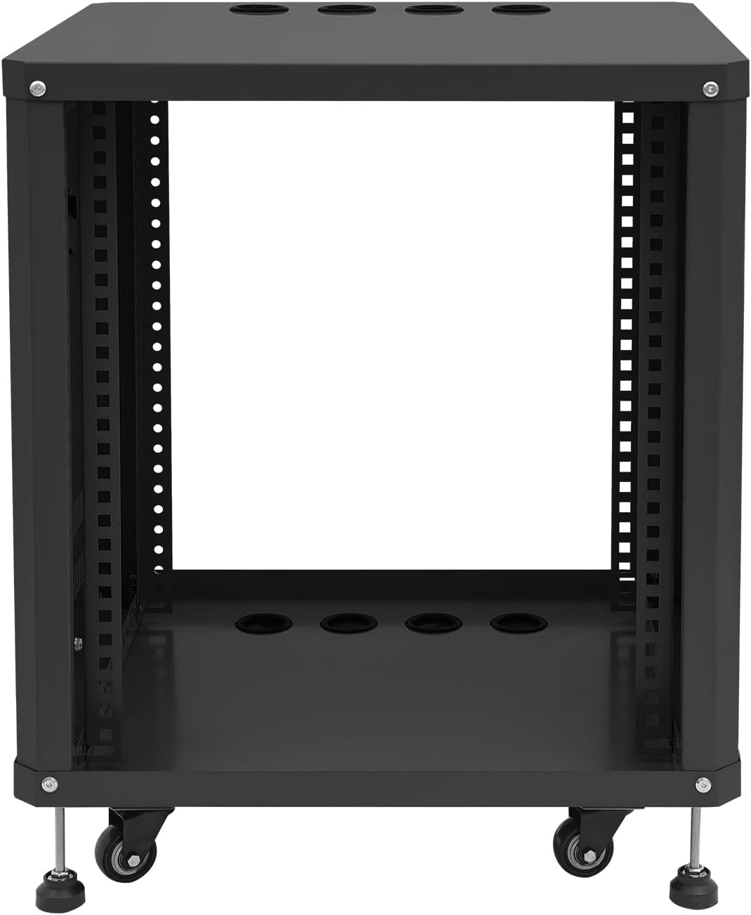 12U Server Rack with Wheels&Leveling Feet, Freestanding Rolling Open Frame IT Network Server Cabinet Rack Shelf for Audio Video Music Recording Computer AV Data & IT Equipment,Black