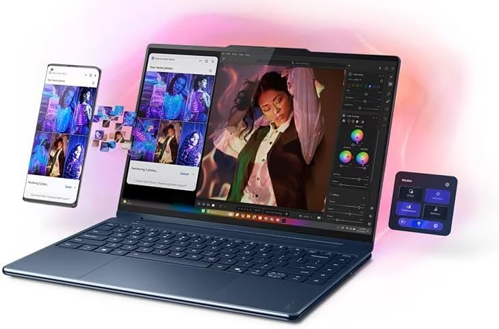 Lenovo Yoga 9i 2-in-1 Aura Edition Laptop with Intel Core Ultra 7 258V Processor,14' 2.8K 1,100 nits(HDR) OLED, Touchscreen Display, 32GB LPDDR5X-8533MT/s Memory, 1TB SSD, Wi-Fi 7, Pen, and Win 11 Pro