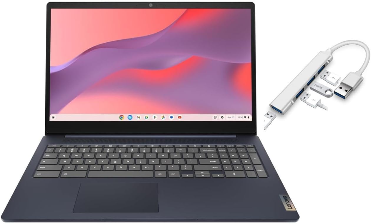 Lenovo IdeaPad 3i Chromebook 15.6' FHD Display | Intel Celeron N4500 | Intel UHD Graphics | HDMI | Abyss Blue | 8GB RAM | 64GB SSD | Chrome OS | Bundle with USB 3.0 Hub