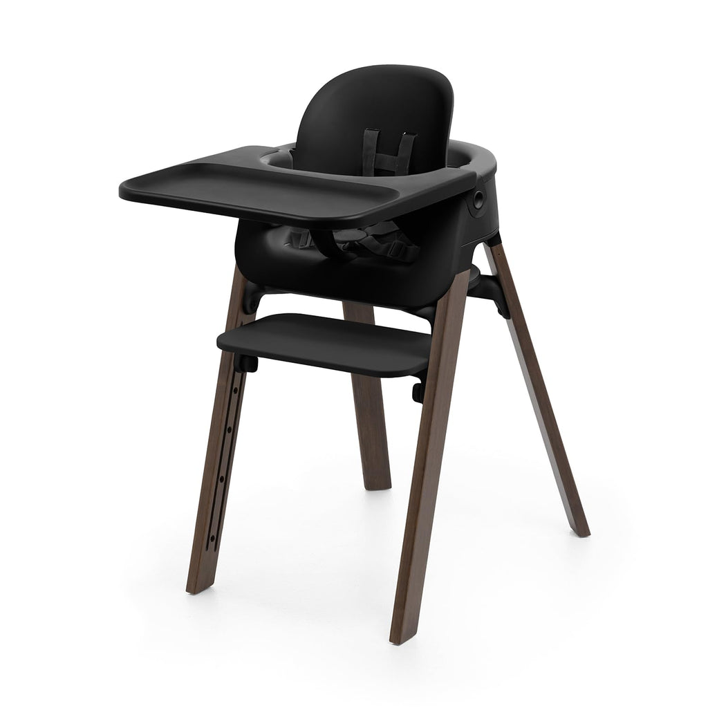 Stokke Steps High Chair for Babies & Children from 6 Months to 10 Years – 2-in-1 Adjustable & Ergonomic Design – Removable Baby Set, Tray & Safety Harness – 18.9 x 24.4 x 34.7 – Black/Warm Brown