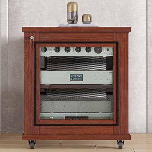 Stylish White & Gold Stereo Cabinet with Wheels, AV Media Stand & Storage Shelves, Wooden Entertainment Center, Perfect for Audio-Video Components & Racks