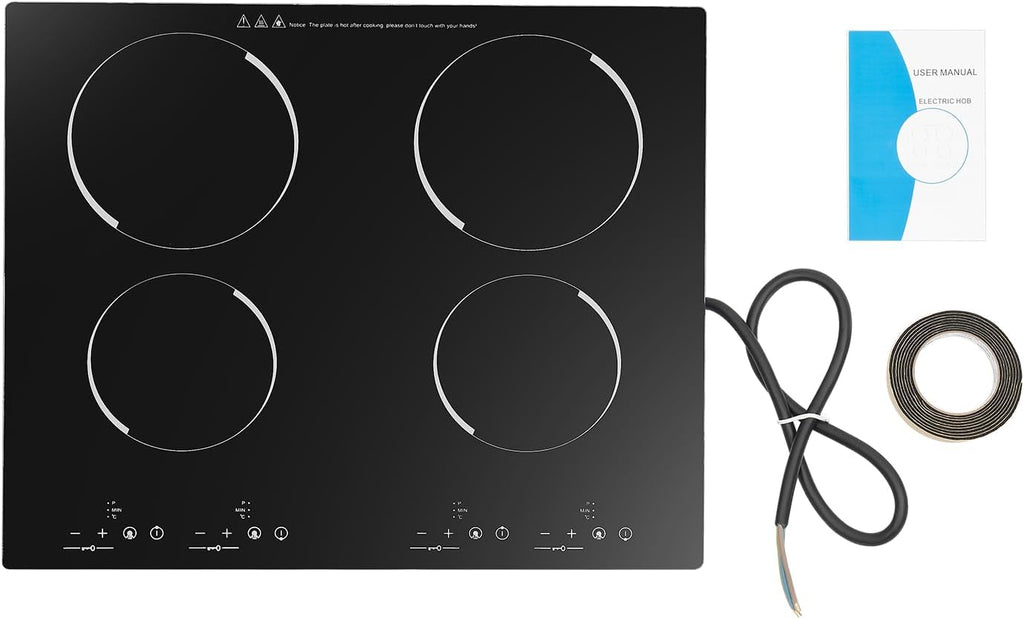 Electric Ceramic Cooktop with 4 Burners, 4-Head Induction Cooker, Countertop & Built-In Ceramic Cooktop, Electric Stove Top with 9 Power Gears, Touch-Adjustable Control, Child Safety Lock