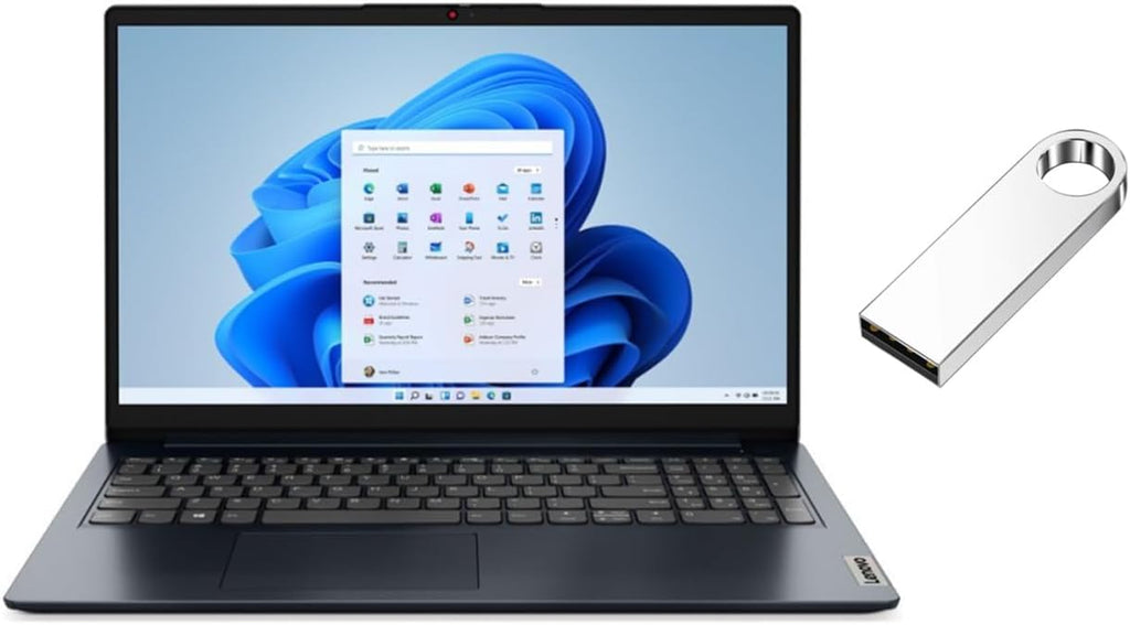 Lenovo IdeaPad 1 15' FHD Laptop | AMD Ryzen 5 7520U(Beat Intel Core i5-1155G7) | AMD Radeon Graphics | Camera | Blue | 16GB RAM DDR5 | 256GB SSD | Windows 11 S | Bundle with 64GB USB Flash Drive