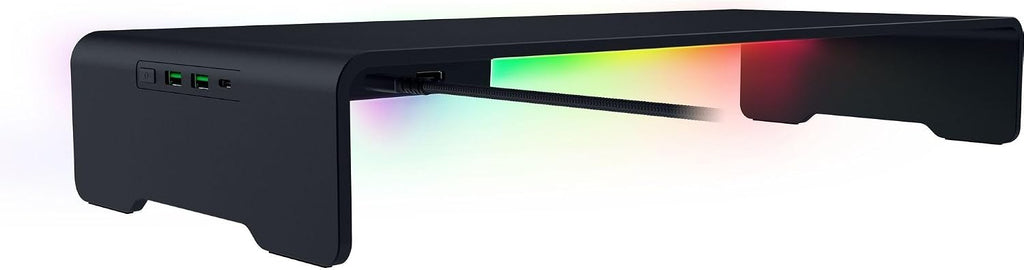 Razer Monitor Stand Chroma: 4 Port Hub - USB A 3.2, USB C 3.2, HDMI 2.0 - Ergonomic Height - Durable Aluminum Supports Up to 44 lbs - Organize Storage Shelf - Remappable RGB Buttons - Chroma RGB