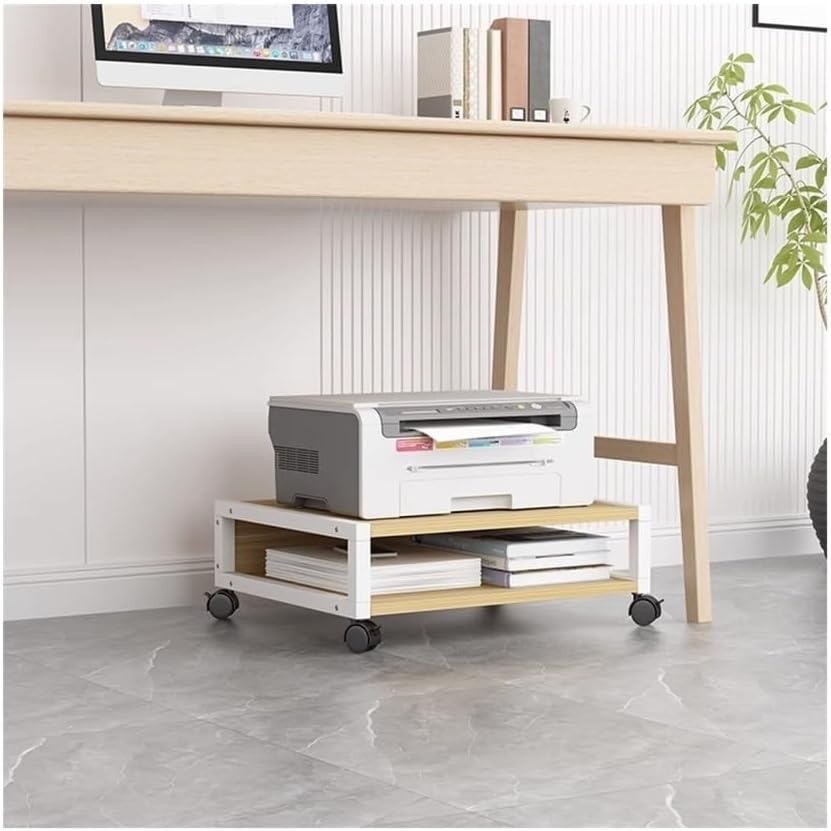 Printer Stand, 2 Tiers Under Desk Printer Stand Small and Short Rolling Movable with 4 Wheels & Lock Mechanism Office Shelf for Mini 3D