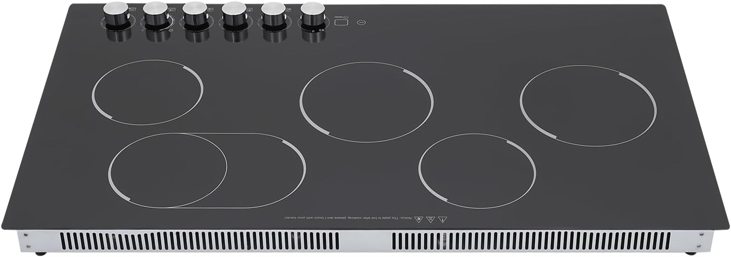 110V 4000W Electric Ceramic Cooktop,5 Burners Built-in Stovetop with Knob Control,Safety Lock,0-90' Timer, 5 Gears Firepower, 35.4in Countertop Electric Hot Plate without Plug