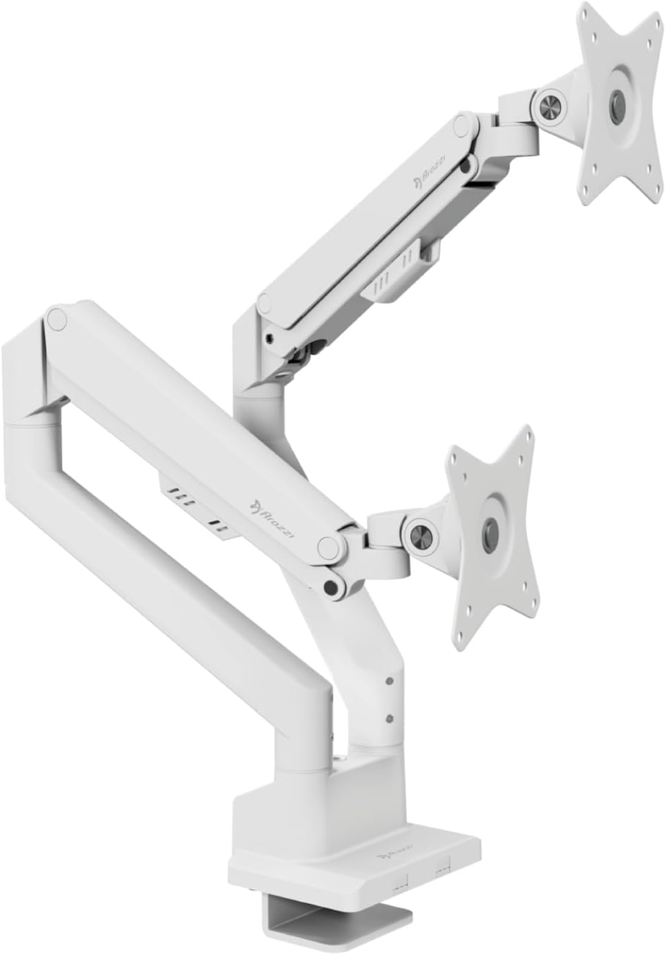 Arozzi Alzare Neo Duo Dual Gas Spring Monitor Arm - 2 Independent Arms, 17':34' Monitors, VESA 75/100, 360 Rotation, Up to 20 lbs Each, Cable Management, C-Clamp & Grommet Included - White